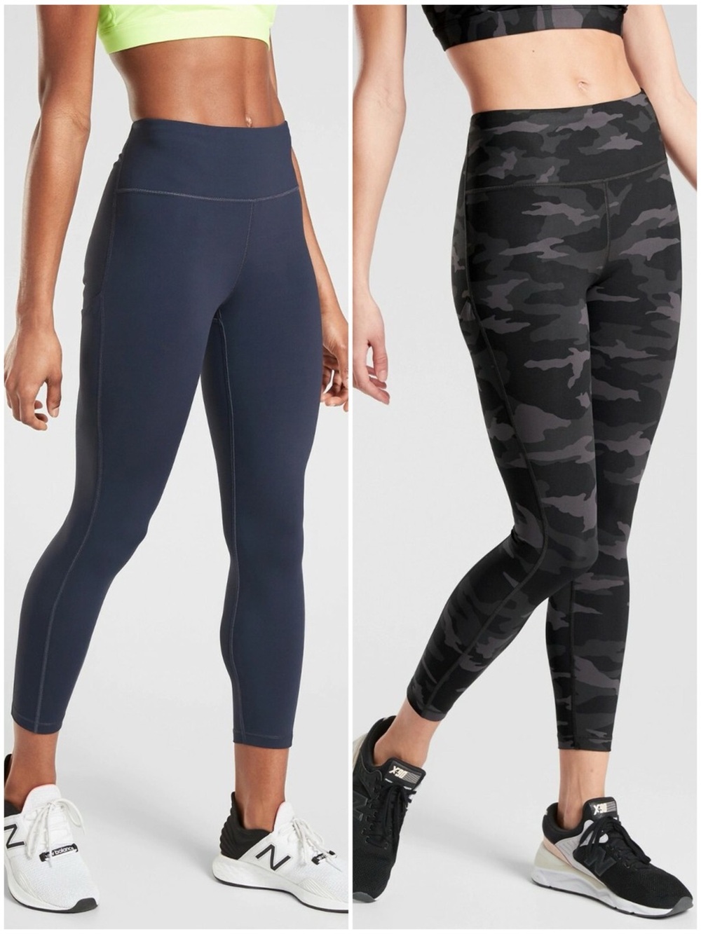 2 Pairs! Athleta Ultimate Stash 7/8 Leggings Black Camo Blue Size Large